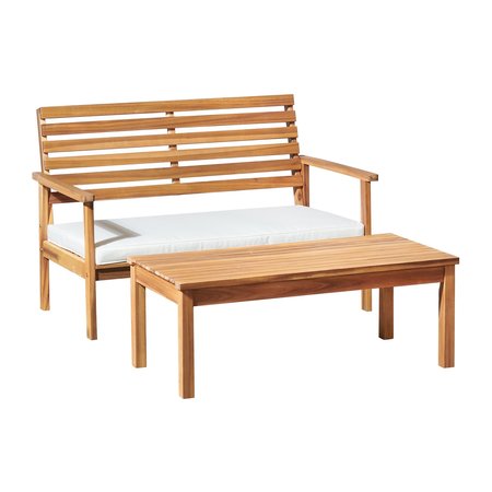 ALATERRE FURNITURE Orwell Outdoor Acacia WoodBench with Cushion and 15" H Cocktail Table, Set of 2 ANOW01ANO